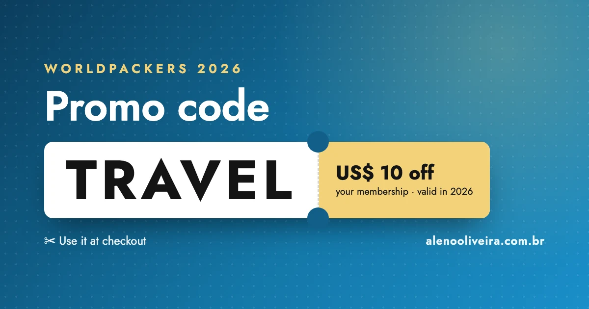 Worldpackers promo code TRAVEL: US$ 10 off the membership in 2026