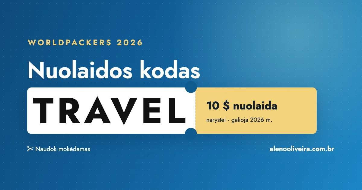 Worldpackers nuolaidos kodas TRAVEL: 10 $ nuolaida narystei 2026 m.