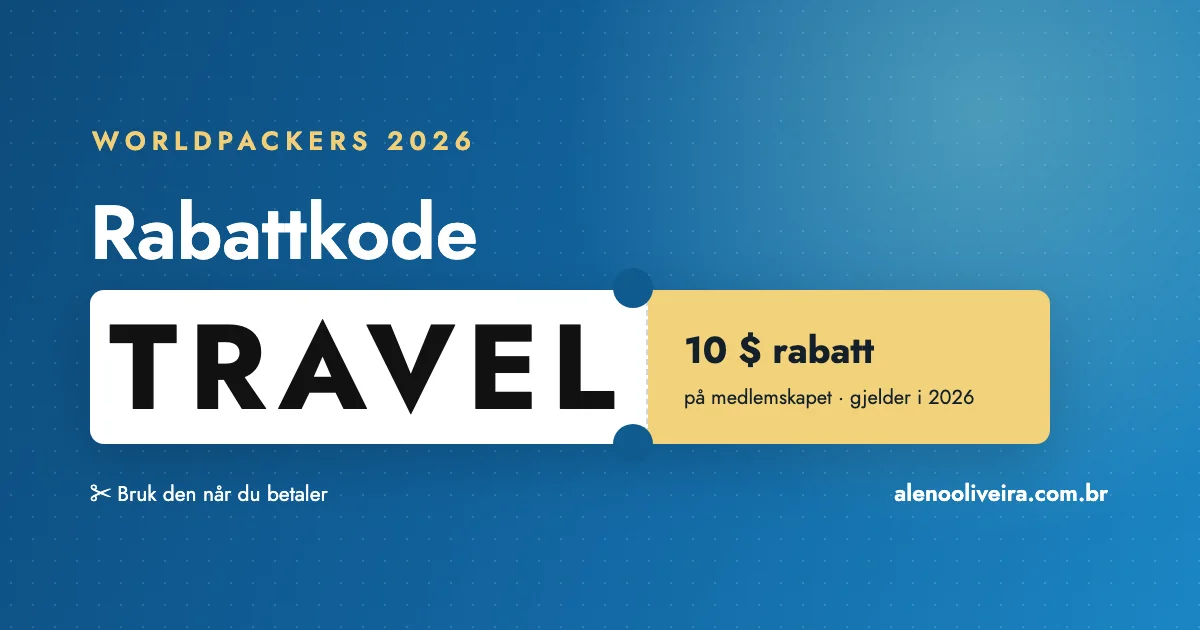 Worldpackers rabattkode TRAVEL: 10 $ rabatt på medlemskapet i 2026